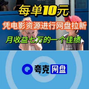 凭借电影资源进行网盘拉新，每单 10 元收益，轻松月入过万